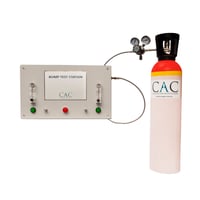 Bump test station for high pressure cylinders